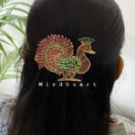 Peacock Center Clip - Maroon & green