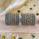 Kundan Bangles - Krishna Blue S & Golden Pearl ( V -Model Jumbo kada) Set