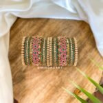 Kundan Bangles - Dark Green , Rani pink & Golden (Big eye model)