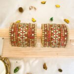 Kundan Bangles - Red & Golden pearl (Big Eye model)
