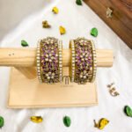 Kundan Bangles - Flower Simple Set (White & Purple )