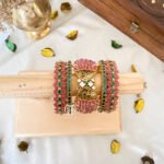 Kundan Bangles - Fish Style (Rani Pink & Green) Set