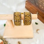 Kundan Bangles - Black And Mango Yellow Set