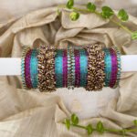 Kundan Bangles - Leaf Style (Purple and Sky blue)