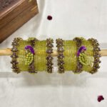 Kundan Bangles - Parrot & Lotus (Pista Green and Purple)