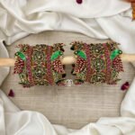 Kundan Bangles - Parrot Style Bangles ( Dark Green & Mezanta pink)