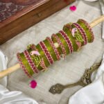 Kundan Bangles - Lotus & Parrot (pista green and baby pink)