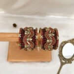 Kundan Bangles - Pirai (Maroon And Golden )
