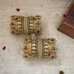 Kundan Bangles - 3D Blossom (Golden ,Green And Red)