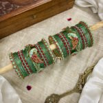 Kundan Bangles - Lotus & Parrot (Sky blue and Rani pink)