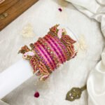 Kundan Bangles - Lotus & Parrot (Baby pink and Rani pink)