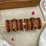 Kundan Bangles - Lotus & Parrot ( Maroon and Golden )