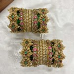 Kundan Bangles - 3D Blossom (Golden ,Green And Rani Pink)