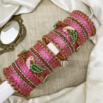 Kundan Bangles - Lotus & Parrot ( Baby Pink And Turquoise Green )
