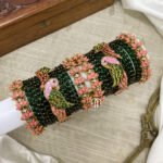 Kundan Bangles - Lotus & Parrot (Baby Pink And Green)