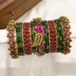 Kundan Bangles - Lotus & Parrot (Rani Pink and Green)