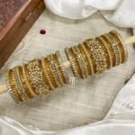 Kundan Bangles - Golden And White 3D flower combination Bangles