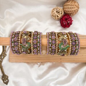 Kundan Bangles - Annapakshi ( Lavender & Green Bangle set )