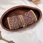 Kundan Bangles - Purple & Golden combination (Rose) Bangles
