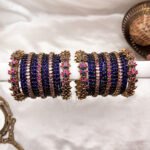Kundan Bangles - Rani Pink and Baby Pink Lotus kada set with glass bangles