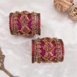 Kundan Bangles - 3D Blossom Statement with lotus Kada (Red And Rani Pink)
