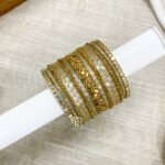 Glass Bangles - Golden & White Set