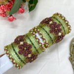Kundan Bangles -3D Malar ( Mezanta Pink And Pista Green)