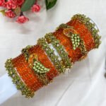 Kundan Bangles - Lotus & Parrot (Pista Green And Orange)