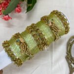 Kundan Bangles - Lotus & Parrot (Pista Green And Golden )