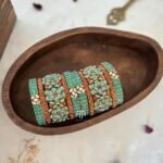 Kundan Bangles - Turquoise Green & Red combination (rose) Bangles