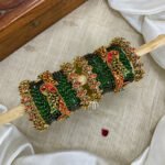 Kundan Bangles - Lotus & Parrot (Green And Red)