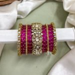 Polki Diamond Replica Bangles - Rani Pink