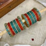 Lotus Kada Bangles - Red And Sky Blue