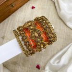 Kundan Bangles - 3D Blossom Statement with lotus Kada (Brown And Orange)
