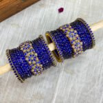 Kundan Bangles with glass bangles - Royal Blue And Golden