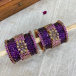 Kundan Bangles with glass bangles - Purple And Golden
