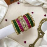 Polki Diamond Replica Bangles - Rani Pink & Green