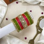 Polki Diamond Replica Bangles - candy Pink and Olive green