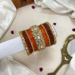 Polki Diamond Replica Bangles - Rust Orange and maroon
