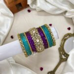 Polki Diamond Replica Bangles - Sky Blue and Purple