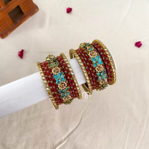 Flower Kada Simple Set - Krishna Blue And Maroon