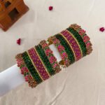 Lotus Kada Set - Rani Pink And Green