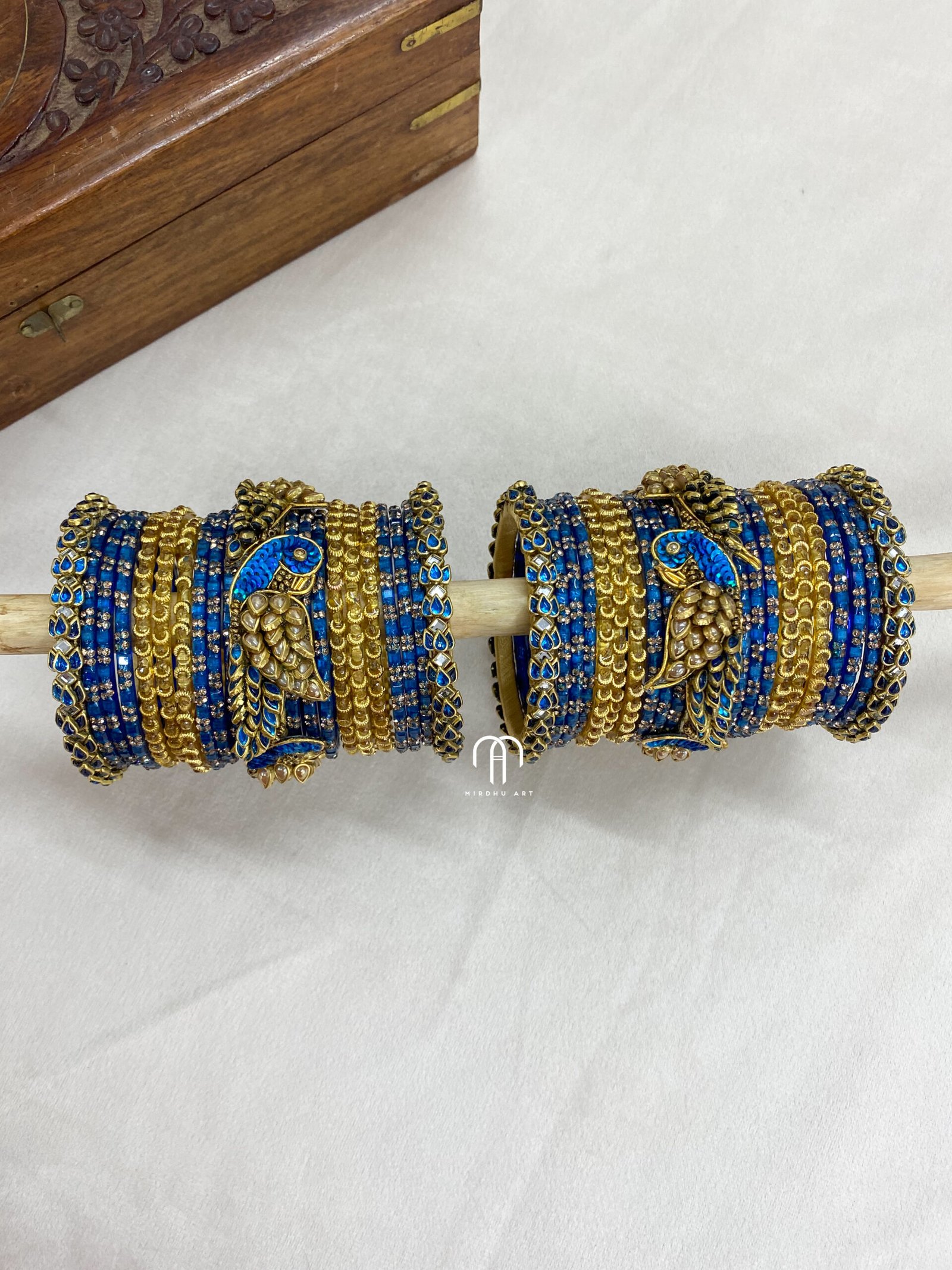 Kundan Bangles – Lotus & Parrot (Krishna Blue and Golden)