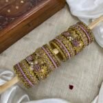 Kundan Bangles - Annapakshi (Lilac & Yellow Bangle Set)