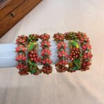 Kundan Bangles - Lotus & Parrot Kids Bangles (Parrot Green And Reddish Pink)