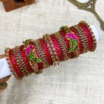 Kundan Bangles - Lotus & Parrot (Green and Rani Pink)