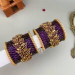 Kundan Bangles - Leaf Style (Purple and Golden )