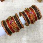 Kundan Bangles - Lotus & Parrot (Brown and Orange)