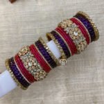Polki Diamond Replica Bangles - Purple and Rani Pink