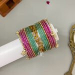 Kashmiri, Crystal & Leaf - Rani pink & Turquoise green